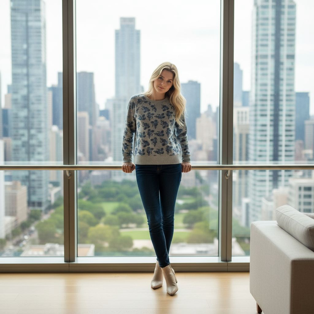 Women's The North Face Floral Cottage Core CrewneckSweatshirt M Gray Blue